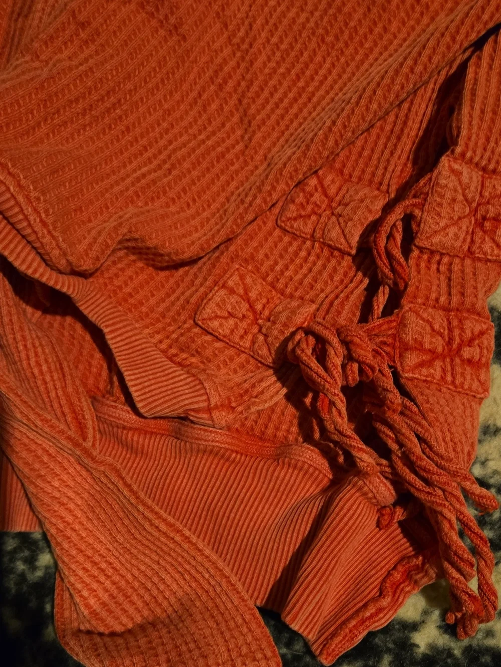 Free People Coral Rose Ribbed Long Sleeve Top With Corset Sides